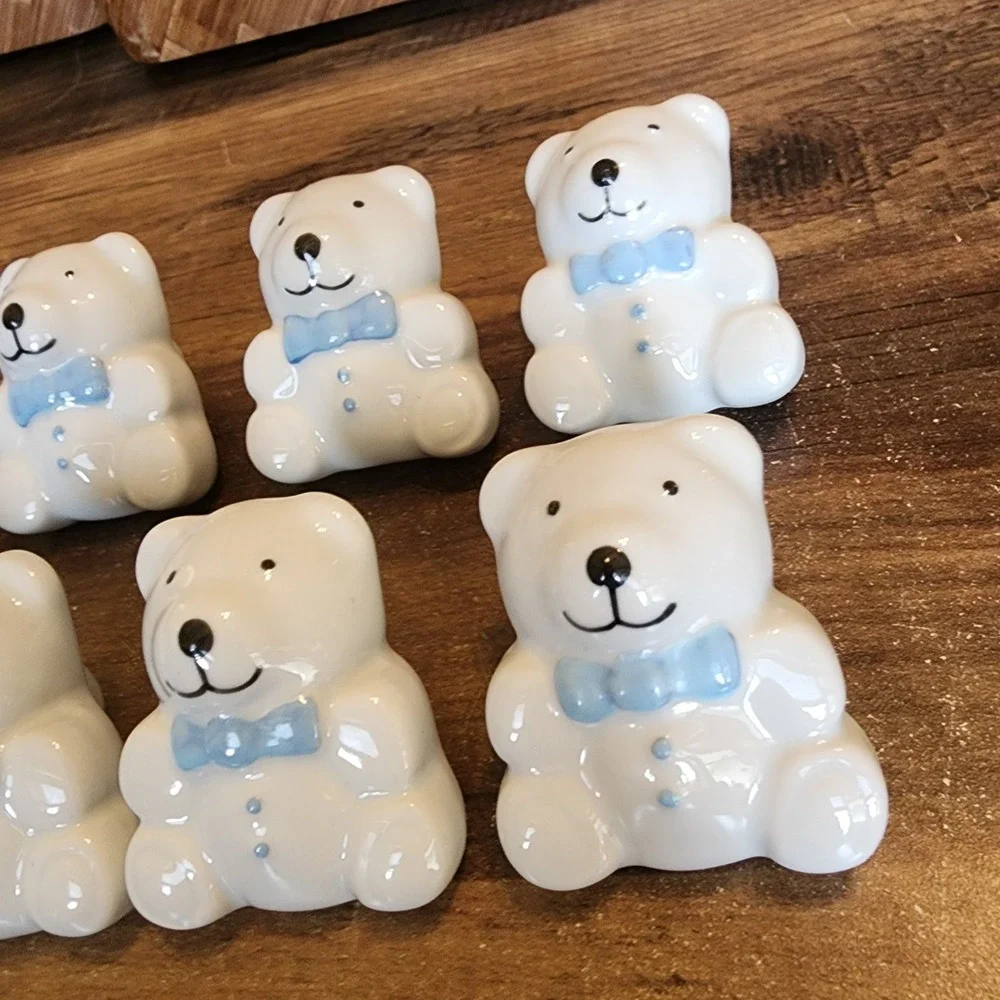 Teddy Bear Pewter Knobs Drawer Pulls Lot of 8 Light Blue Bowtie 2" x 1.5" New - Picture 3 of 8